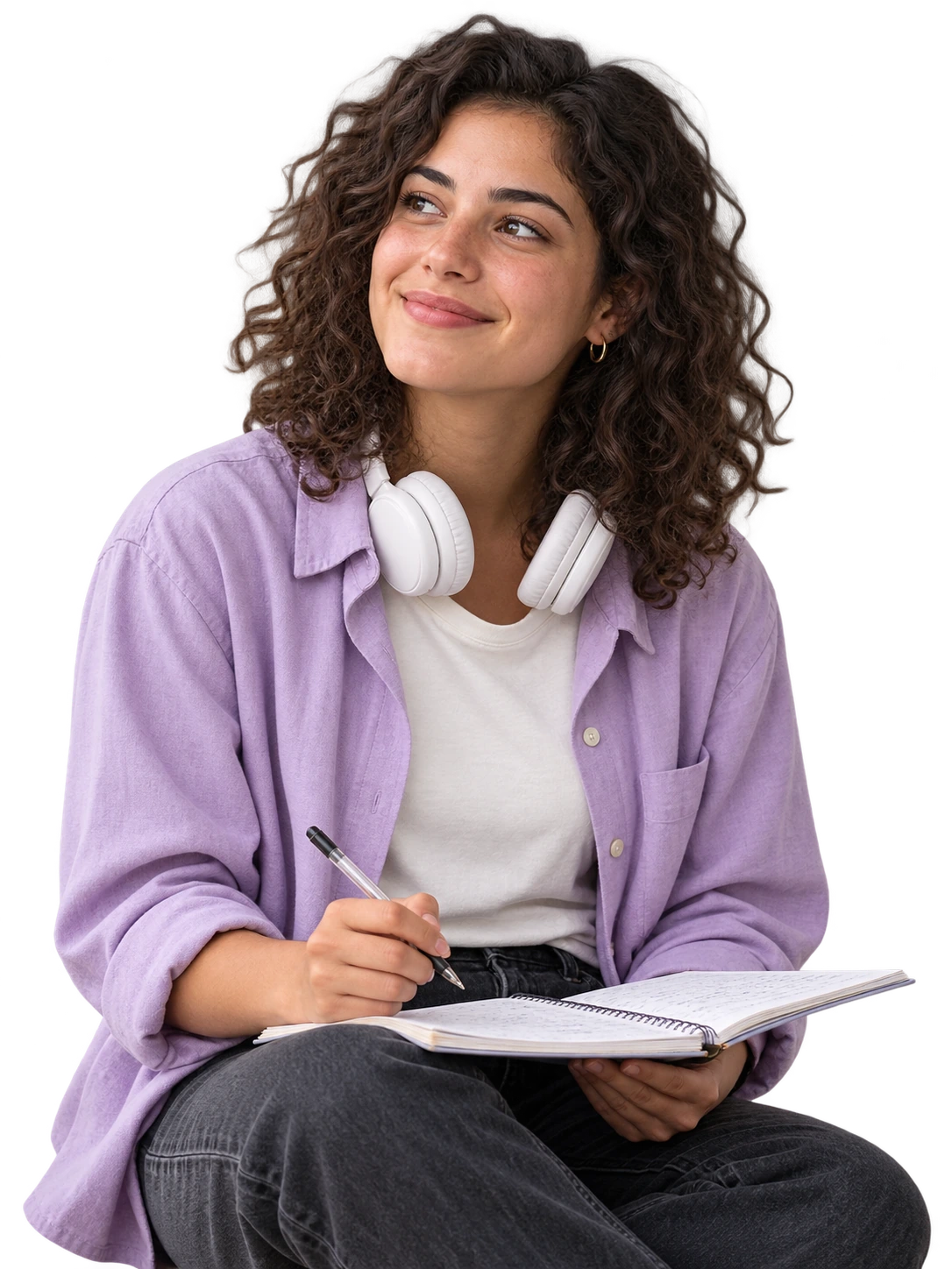 Estudiante con su cuaderno y auriculares